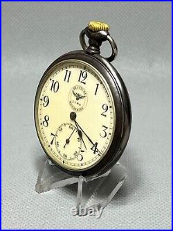 Antique Cyma Gunmetal Case Pocket Watch Railroad Deutsche Reichsbahn Train Dial