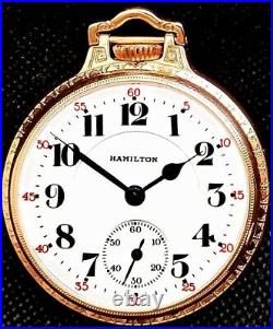 Antique Display Case 21 Jewels Gold Plated Pocket Watch Hamilton 992-B