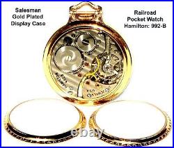 Antique Display Case 21 Jewels Gold Plated Pocket Watch Hamilton 992-B