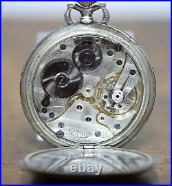 Antique Doxa Silver Niello Case Pocket Watch ADAC Touring Automobile Club Award