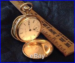 Antique ELGIN 14k Solid Yellow Gold Double Hunter GRUEN Case Pocket Watch