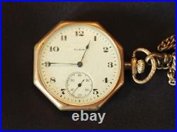 Antique ELGIN Octagon 15 Jewel Gold Filled Pocket Watch Working Condition 1920s
