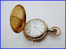 Antique ELGIN Solid 14k Yellow Gold Pocket Watch HUNTER CASE