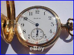 Antique Elgin 14k Solid Gold Hunter Pocket Watch Double Roller Heavy Gruen Case