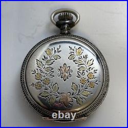 Antique Elgin 1909 Grade 289 Sterling Silver Gilt Pocket Watch 7j Size 6s Runs