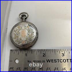 Antique Elgin 1909 Grade 289 Sterling Silver Gilt Pocket Watch 7j Size 6s Runs