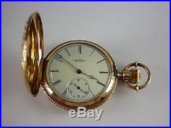 Antique Elgin 6s Beautiful solid Gold Hunter's case pocket watch. Made 1880
