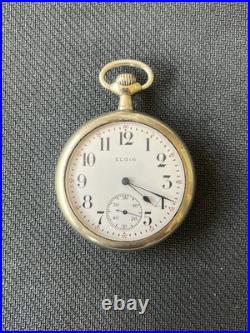 Antique Elgin 7 Jewel Open Face Pocket Watch Silveroid Case Running 1910s
