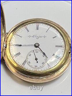 Antique Elgin 7 Jewels Gold Filled Hunter Case Pocket Watch Does Not Work