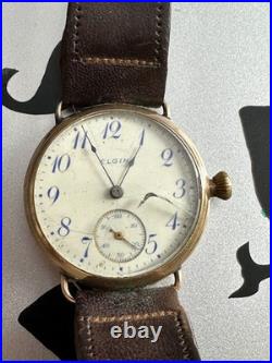 Antique Elgin Gold Filled Engraved Case Trench Watch Parts or Repair