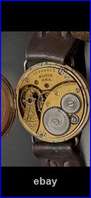 Antique Elgin Gold Filled Engraved Case Trench Watch Parts or Repair