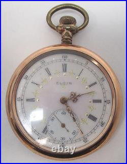 Antique Elgin Pocket Watch Runs with Fancy Enameled Dial Gold Filled Case Runs