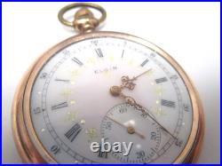 Antique Elgin Pocket Watch Runs with Fancy Enameled Dial Gold Filled Case Runs