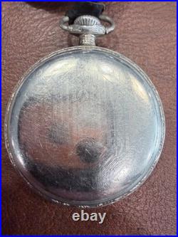 Antique Elgin Pocket Watch Sub Seconds Ornate Case Leather Fob Runs