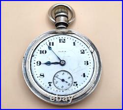Antique Elgin Pocket Watch Swing Out Sterling Silver Case 18 Size Ca. 1921