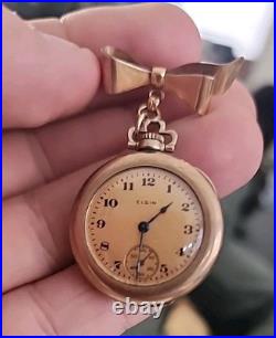 Antique Elgin Women's Ladies Pocket Watch Wadsworth Case Referee Vintage RUNS