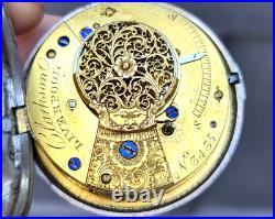 Antique English Fusee Pocket Watch Sterling Pair Case Clarkson Liverpool 19thC