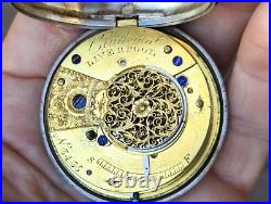 Antique English Fusee Pocket Watch Sterling Pair Case Clarkson Liverpool 19thC