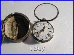 Antique English Silver Pair Case Verge Pocket Watch 1748 circa