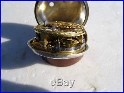Antique English Silver Pair Case Verge Pocket Watch 1748 circa