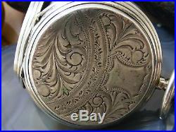 Antique Etched Sterling Silver POCKET WATCH Hunter Case Remontoir Size 13 Repair