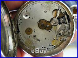 Antique Etched Sterling Silver POCKET WATCH Hunter Case Remontoir Size 13 Repair