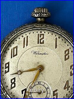 Antique Famous Pocket Watch Case 14k White Gold Filled Worcester Movement