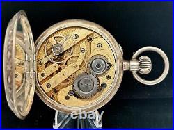 Antique Fancy Dial Horse Silver Case Cylindre Pin Set Swiss Pocket Watch Runs