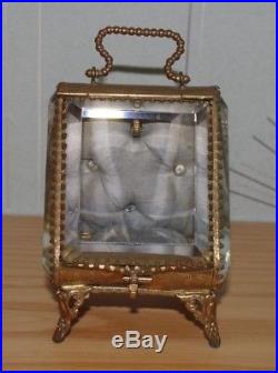 Antique French Bronze Ormolu Bevelled Glass Jewellery / Pocket Watch Box case