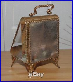 Antique French Bronze Ormolu Bevelled Glass Jewellery / Pocket Watch Box case