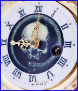 Antique French Pocket Watch Verge Fusee Skull Snake Drum Shape Case Garnets 1730
