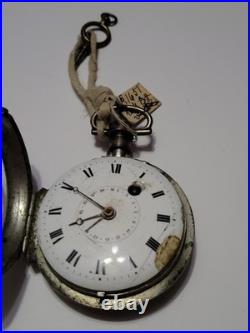 Antique French/Swiss Verge Fusee Key-Wind Calendar Pocket Watch Silver Case