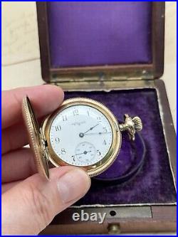 Antique GOLD FILLED Pocket Watch Elgin 1903 In Wood Case RUNS Inside Dedication