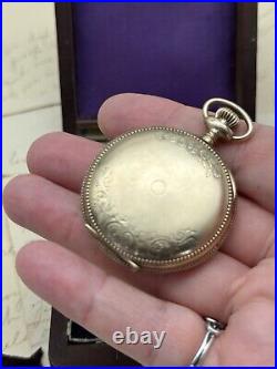 Antique GOLD FILLED Pocket Watch Elgin 1903 In Wood Case RUNS Inside Dedication