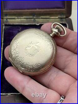 Antique GOLD FILLED Pocket Watch Elgin 1903 In Wood Case RUNS Inside Dedication