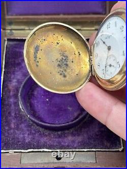 Antique GOLD FILLED Pocket Watch Elgin 1903 In Wood Case RUNS Inside Dedication