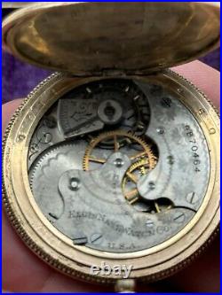 Antique GOLD FILLED Pocket Watch Elgin 1903 In Wood Case RUNS Inside Dedication