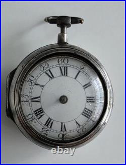 Antique Georgian Era Verge Fusee Pocket Watch Sterling Case Bold Roman Numerals