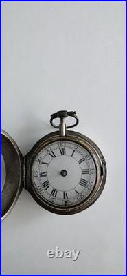 Antique Georgian Era Verge Fusee Pocket Watch Sterling Case Bold Roman Numerals