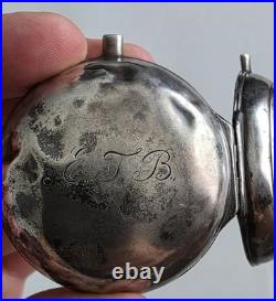 Antique Georgian Era Verge Fusee Pocket Watch Sterling Case Bold Roman Numerals