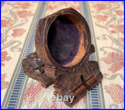 Antique German Hand Carved Black Forest Wood Pocket Watch Case Display Holder