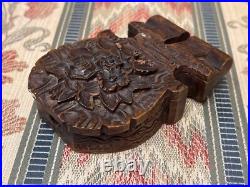 Antique German Hand Carved Black Forest Wood Pocket Watch Case Display Holder