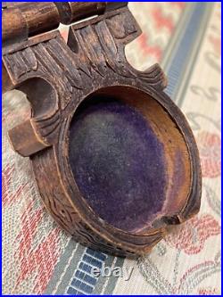 Antique German Hand Carved Black Forest Wood Pocket Watch Case Display Holder