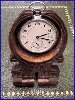 Antique German Hand Carved Black Forest Wood Pocket Watch Case Display Holder