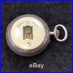 Antique Gideon Thommen Digital Jump Hour Antique Pocket Watch 800 Silver Case
