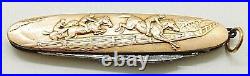 Antique Gold Filled Horse Jumping Racing Scene Pocket Knife Watch Fob Pendant