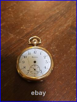 Antique Hamilton 12s 17j Pocket Watch 20 Year GF Montauk Case For Repair Runs