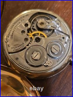 Antique Hamilton 12s 17j Pocket Watch 20 Year GF Montauk Case For Repair Runs