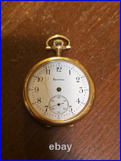 Antique Hamilton 12s 17j Pocket Watch 20 Year GF Montauk Case For Repair Runs