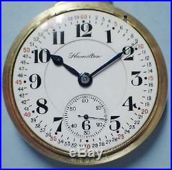 Antique Hamilton 16s 21j 990 Railroad Pocket Watch In Cross Bar Model Case